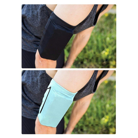 Elastyczny materiałowy armband opaska na ramię do biegania fitness M niebieska