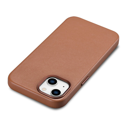 iCarer Case Leather pokrowiec etui z naturalnej skóry do iPhone 14 brązowy (WMI14220705-BN) (kompatybilne z MagSafe)