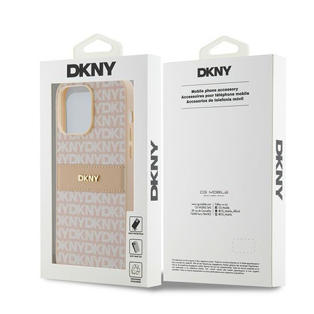 DKNY ETUI HARDCASE DO IPHONE 14 PRO MAX 6.7 MONO STRIPE METAL LOGO SKÓRZANE
