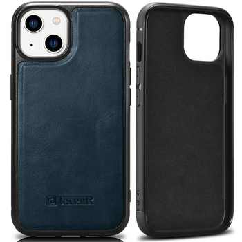 iCarer Leather Oil Wax etui pokryte naturalną skórą do iPhone 14 Plus (kompatybilne z MagSafe) niebieski (WMI14220719-BU)