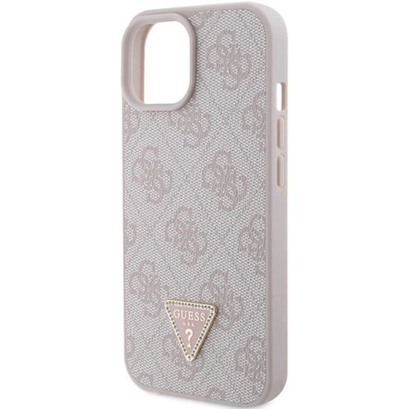 Etui Guess Leather 4G Triangle Strass do iPhone 15 - różowe