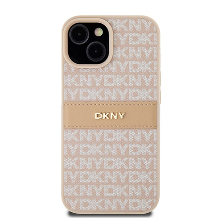 DKNY ETUI DO IPHONE 15 14 13 HARDCASE Z METALOWYM LOGO SKÓRZANE MONO STRIPE