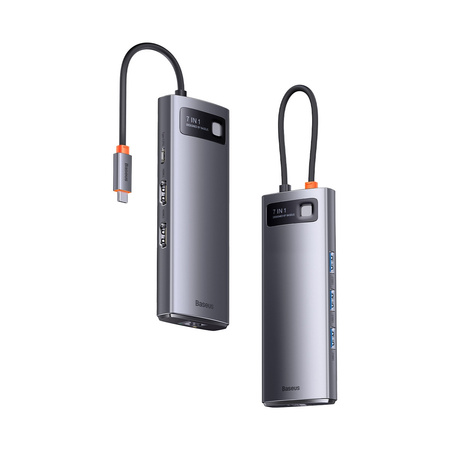 Baseus Metal Gleam Series stacja dokująca HUB 7 w 1 USB Typ C - 2 x HDMI / 3 x USB 3.2 Gen. 1 / 1 x Power Delivery / 1 x RJ-45 Ethernet szary (WKWG040113)