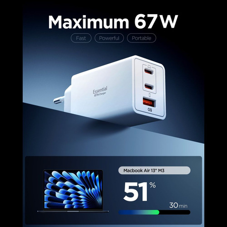 SPIGEN EE673EU ESSENTIAL 3-PORT NETWORK CHARGER 67W WHITE