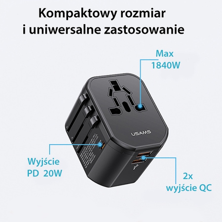 USAMS ŁADOWARKA SIECIOWA 3 PORTY 20W 2XUSB 1XUSB-C DO TABLETÓW SMARTFONÓW