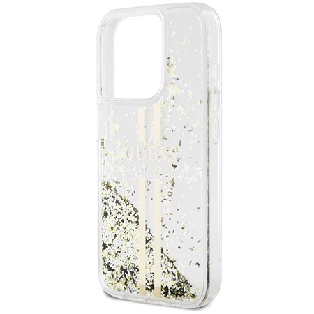 Etui Guess Liquid Glitter Gold Stripes na iPhone 15 Pro - przezroczyste