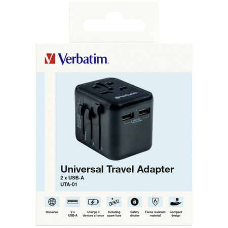 VERBATIM ADAPTER PODRÓŻNY EU UK US 2XUSB-A DO ŁADOWANIA TELEFONÓW SAMSUNG
