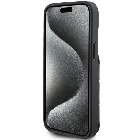 Etui Karl Lagerfeld Saffiano Cardslots and Stand Monogram Ikonik Patch do iPhone 15 - czarne