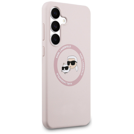Etui Karl Lagerfeld Silicone Karl&Choupette Heads MagSafe do Samsung Galaxy S25 FE różowy
