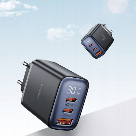 MCDODO SZYBKA ŁADOWARKA SIECIOWA DO IPHONE 2XUSB-C 1XUSB PD 30W MIERNIK LED