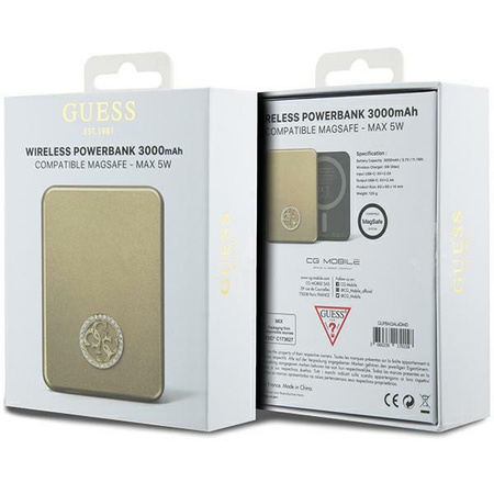 GUESS POWERBANK INDUKCYJNY DO MAGSAFE APPLE 12 13 14 15 IPHONE ZŁOTY DESIGN