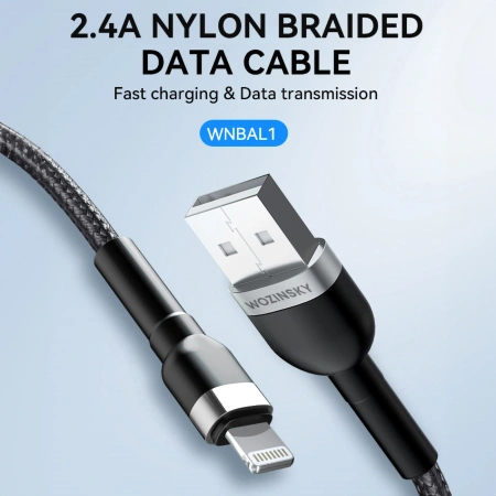 WOZINSKY KABEL USB-A DO LIGHTNING 2.4A DO IPHONE IPAD 1M SZYBKIE ŁADOWANIE