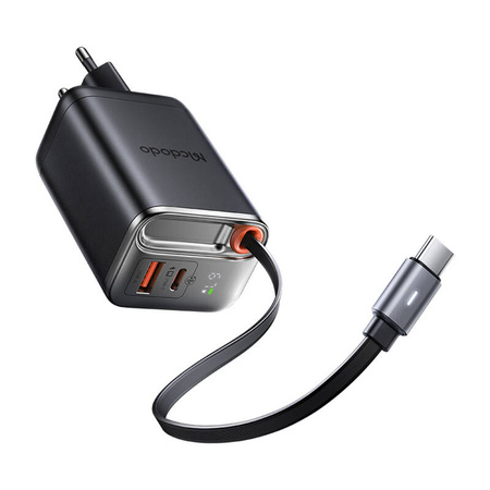 Ładowarka 2w1 USB-C+A McDodo CH-4100 67W GaN, kabel USB-C 65cm, czarna