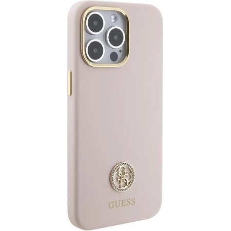 Etui Guess Silicone Logo Strass 4G do iPhone 15 Pro Max - różowe