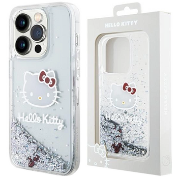 Etui Hello Kitty Liquid Glitter Charms Kitty Head na iPhone 15 Pro - srebrne