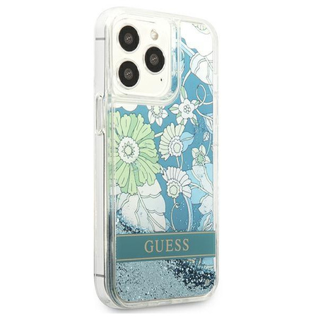 Guess GUHCP13XLFLSN iPhone 13 Pro Max 6,7" zielony/green hardcase Flower Liquid Glitter