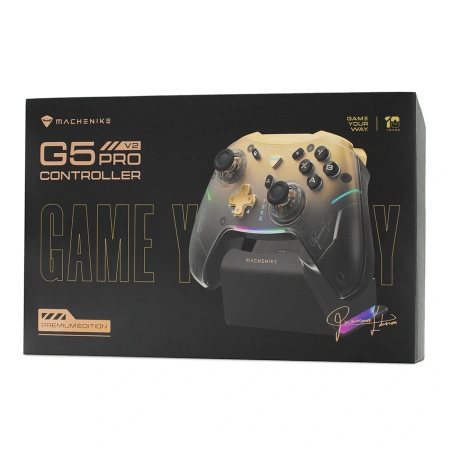 Kontroler do gier Machenike G5Pro Premium Edition bezprzewodowy ze stacją ładującą - czarno-złoty