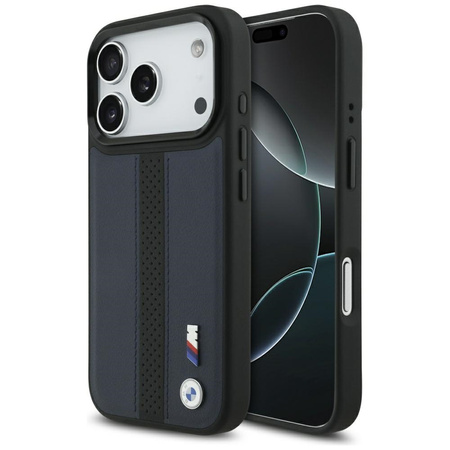 Etui BMW M Perforated Stripe Logo MagSafe do iPhone 17 Pro granatowy