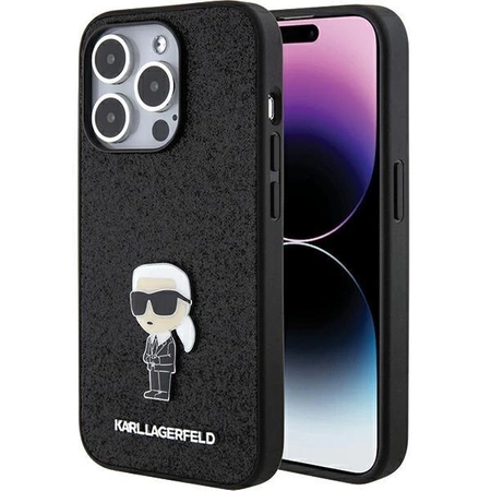 Etui Karl Lagerfeld Fixed Glitter Ikonik Logo Metal Pin do iPhone 15 Pro Max - czarne