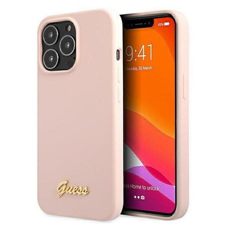 Guess GUHMP13LLSLMGLP iPhone 13 Pro / 13 6,1" jasnoróżowy/light pink hardcase Silicone Script Gold Logo Magsafe