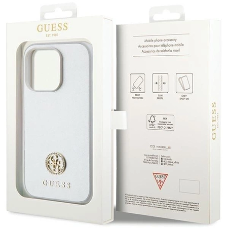 Etui Guess Strass Metal Logo na iPhone 15 Pro - srebrne