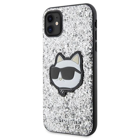 Etui Karl Lagerfeld KLHCN61G2CPS na iPhone 11 / Xr - srebrne Glitter Choupette Patch