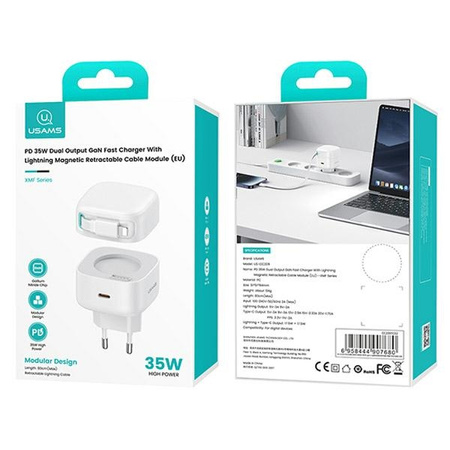USAMS ŁADOWARKA ZWIJANY KABEL DO LIGHTNING DO IPHONE 11 12 13 14 35W PD