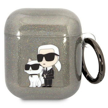 Etui Karl Lagerfeld KLA2HNKCTGK na AirPods 1/2 - czarne Glitter Karl&Choupette