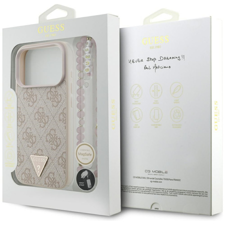 Etui Guess 4G Strap Triangle Logo MagSafe do iPhone 17 Pro różowy