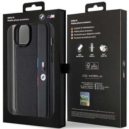 Etui BMW Perforated Tricolor Line na iPhone 15 / 14 / 13 - czarne