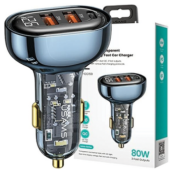 USAMS ŁADOWARKA SAMOCHODOWA 2xUSB 1xUSB-C 80W DO TELEFONÓW ZŁĄCZE USB-C