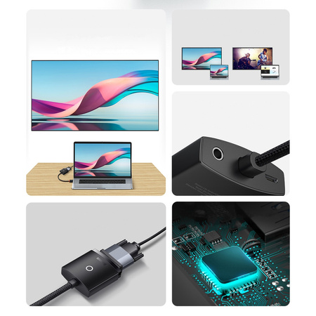 Baseus Lite Series przejściówka adapter HDMI do VGA + mini jack 3,5mm / zasilanie micro USB czarny (WKQX010101)
