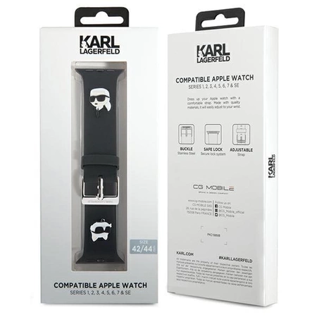 Pasek Karl Lagerfeld 3D Rubber Karl&Choupette Heads na Apple Watch 42/44/45/49mm - czarny