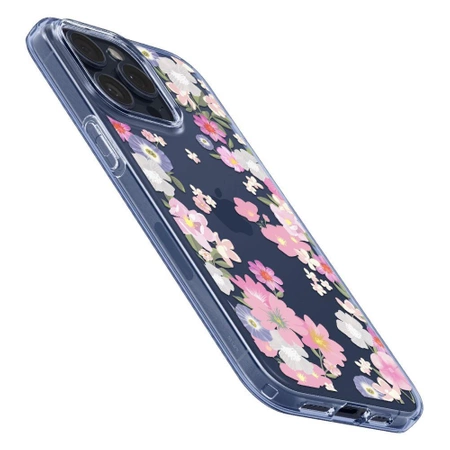 Etui Spigen Liquid Crystal na iPhone 15 Pro - różowo-niebieskie kwiaty