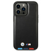 Etui BMW BMHMP14L22PTDK na iPhone 14 Pro - czarne Leather Stamp Tricolor Magsafe