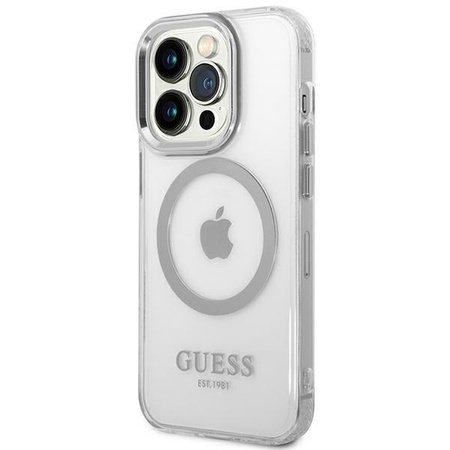 Guess GUHMP14XHTRMS iPhone 14 Pro Max 6,7" srebrny/silver hard case Metal Outline Magsafe