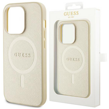 Guess GUHMP15LPSAHMCB iPhone 15 Pro 6.1" złoty/gold hardcase Saffiano MagSafe