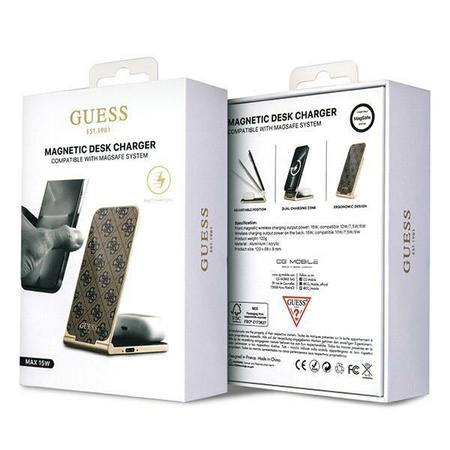 Guess składana ład. indukcyjna2w1 GUDCFAL4PEGW 15W brązowy/brown 4G Pattern MagSafe