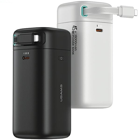 USAMS Powerbank ze zwijanym kablemRetractable Lightning 18000 mAh PD45W Fast Charge XMF Series biały/white 20KCD21702 (US-CD217)