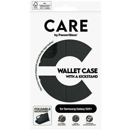 Etui CARE by PanzerGlass Feature Wallet Kickstand na Samsung Galaxy S25+ - czarne