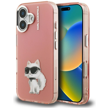 Etui Karl Lagerfeld IML Aquarelle Choupette & Logo do iPhone 16 różowy