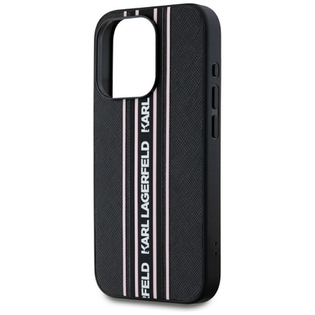 KARL LAGERFELD ETUI DO IPHONE 15 PRO SAFFIANO Z DROBNYM WZOREM STRIPES CORD