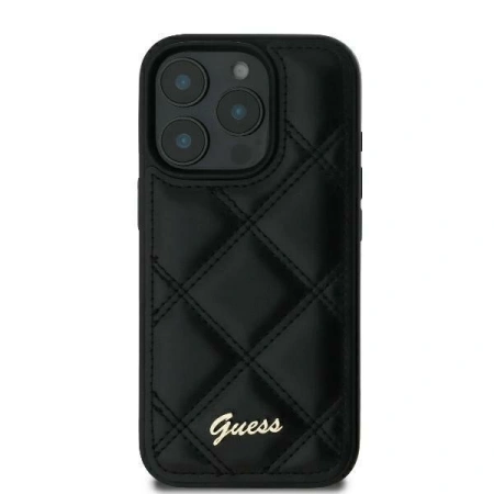 GUESS ETUI CASE HARDCASE DO IPHONE 16 61 CZARNY QUILTED METAL LOGO