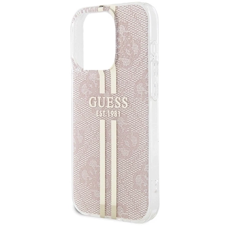 Etui Guess IML 4G Gold Stripe na iPhone 14 Pro Max - różowe