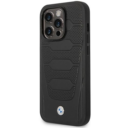 Etui BMW BMHMP14X22RPSK na iPhone 14 Pro Max - czarne Leather Seats Pattern MagSafe