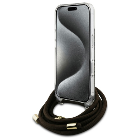 GUESS POKROWIEC HARDCASE CROSSBODY CORD DO IPHONE 16 6.1'' BROWN 4G PRINT