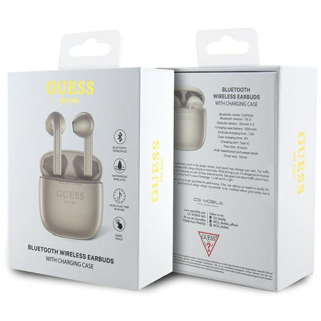 Słuchawki Bluetooth Guess GUTWST26PSD TWS + stacja dokująca - złote Classic EST Logo