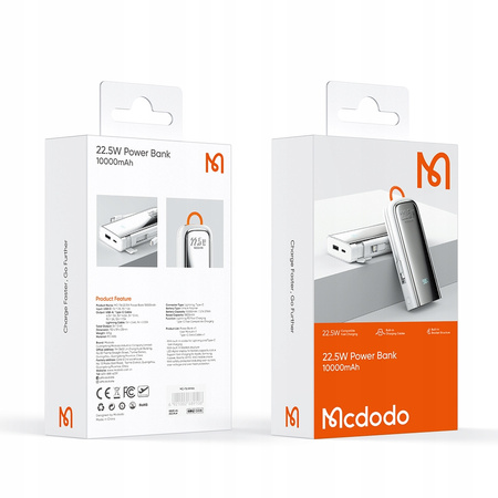Powerbank, 10000 Mah, 3W1, USB-A, USB-C PD, 22.5W, Biały, Mcdodo