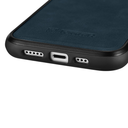 iCarer Leather Oil Wax etui pokryte naturalną skórą do iPhone 14 Pro Max (kompatybilne z MagSafe) niebieski (WMI14220720-BU)