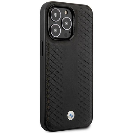 Etui BMW BMHMP14X22RFGK na iPhone 14 Pro Max - czarne Leather Diamond Pattern MagSafe